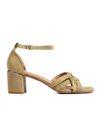 Designové zelené  sandály dámské na širokém podpatku