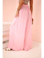 široké dámské viskózové kalhoty s elastickým pasem světle růžové