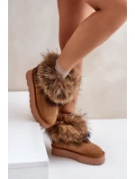 Kožené Sněhule Na Platformě S Kožešinou Camel Avirisa