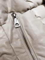 Péřový kabát z ekokůže v ecru barvě s kožešinou Ann Gissy (AG9-9003)