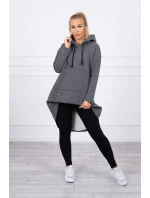Zateplená mikina s dlouhými zády a kapucí v grafitové barvě
