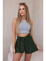 Viskózové šortky zavazované v pase tmavá khaki Viskózové šortky zavazované v pase tmavá khaki