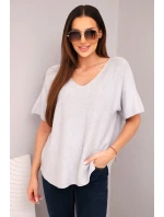 Dámská svetr s krátkým rukávem a výstřihem do V šedá