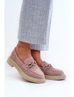 Dámské semišové mokasíny na ploché podrážce s ozdobou D&A TW101 Špinavě růžové