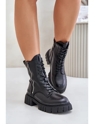 Zateplené boty workerky dámské z eko kůže Big Star MM274578 Černé