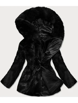 Dámská černá bunda - kožíšek s kapucí (BR9743-1) Dámská černá bunda - kožíšek s kapucí (BR9743-1)