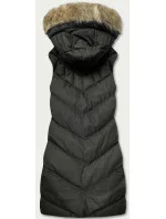 Dámská péřová vesta v army barvě s kožešinou (5M787-136)