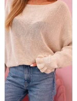 Dámský svetr z mohairu s nařasenými rukávy a výřezem na zádech béžový