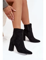 Zateplené dámské boty na podpatku z eko semiše černé Pralina
