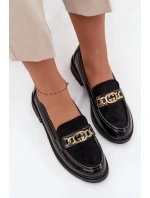 Lakované dámské mokasíny se zlatou ozdobou S.Barski – černé