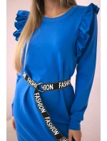 Dámské šaty s volánky a páskem chrpově modrá