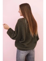 Dámský svetr z mohairu volného střihu s výstřihem do V khaki