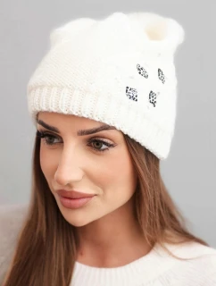 Dámská zimní čepice vlněná s ozdobnými aplikacemi K468 ecru
