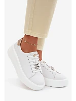 Kožené dámské tenisky na platformě s přezkou Vinceza 39973 Bílé