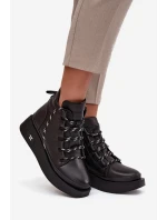 Kožené dámské boty Artiker – černé, zateplené, na platformě