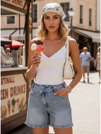 Dámské džínové šortky s vysokým pasem modré FashionStreet SY0519