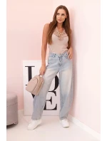 Dámská bavlněná bezrukávová blůza s volánem béžová