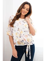 Dámská halenka s květinovým vzorem a vázáním dole žlutá