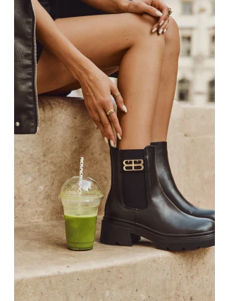 Dámské kotníkové boty se zlatým detailem zateplené černé Serene