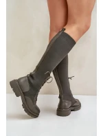 Nazouvací kozačky s ponožkovým svrškem tmavě zelené Iranel
