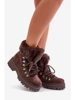 Dámské zateplené kotníkové boty s kožíškem 9685 Tmavě hnědé MARQUIIZ
