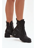 Zateplené dámské kotníkové boty z přírodní kůže na blokovém podpatku Vinceza – černé