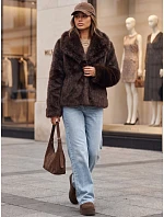 Krátký dámský kožich s širokým límcem, hnědý, FashionStreet TY5906