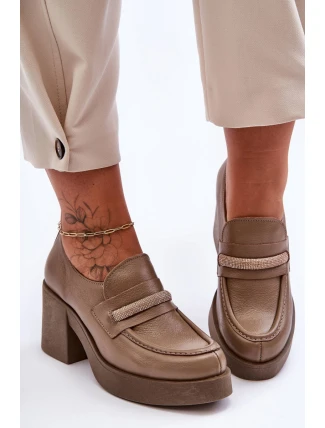 Kůže Polobotky Na Sloupku S Ozdobou Tmavě Béžové Gelanor