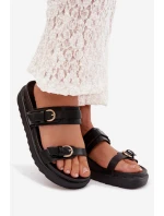 Dámské platformové pantofle se pásky a zlatými sponami Černé Rirea