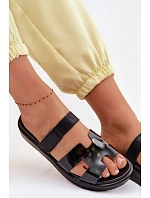 Kožené dámské pantofle na suchý zip černé Lemela