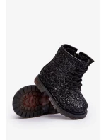 Dětské třpytivé zateplené kotníkové boty na zip, černá Saussa Dětské třpytivé zateplené kotníkové boty na zip, černá Saussa