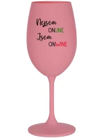 NEJSEM ONLINE JSEM ONWINE - růžová sklenice na víno 350 ml NEJSEM ONLINE JSEM ONWINE - růžová sklenice na víno 350 ml