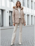 Dámská zimní bunda LUMORE s prošívanou kapucí béžová FashionStreet TY5011 Dámská zimní bunda LUMORE s prošívanou kapucí béžová FashionStreet TY5011