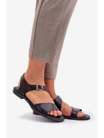 Dámské kožené ploché sandály Zazoo 3014 černé