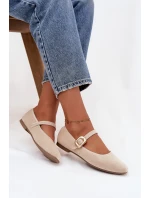 Baleríny S Páskem A Zlatým Přezkou Eko Semišové Světle Béžové Adelora