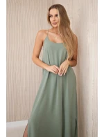 Dlouhé šaty bez ramínek  světlá khaki