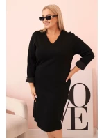 Dámská suknička Plus Size máslová s výstřihem do V a rukávem černá