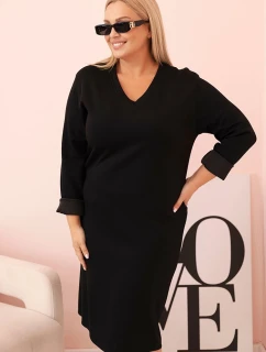 Dámská suknička Plus Size máslová s výstřihem do V a rukávem černá