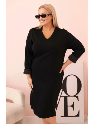 Dámská suknička Plus Size máslová s výstřihem do V a rukávem černá