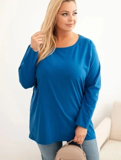 Dámská blůza Plus Size bavlněná s kulatým výstřihem chabrová