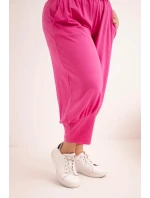 Dámské kalhoty Plus Size s nízkým sedem a gumou v pase růžové