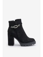 Dámské botky na podpatku eko semiš s ozdobným páskem černé Maivone