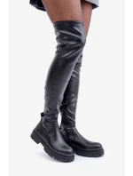Kozaky Po Kolena Na Plochém Podpatku Černé Feliri