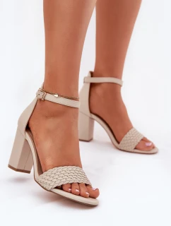 Dámské sandály na podpatku s pleteným páskem béžové Asdine