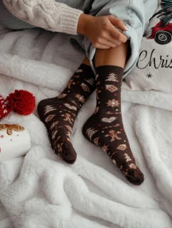 Dámské Vánoční Bavlněné Ponožky Čokoládové