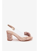 Průhledné sandály na podpatku s krystaly D&A MR61-9013 Růžové Zlaté