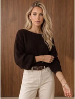 Dámský krátký svetr s nastavitelným pasem, čokoládově hnědý, FashionStreet MY2619