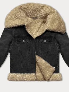 Jeansowa kurtka na podszewce typu baranek J Style wytarty czarny/beż (11Z8217)
