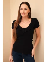 Dámská pruhovaná blůza s volánkem u výstřihu černá