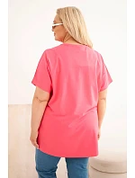 Dámská bavlněná halenka Plus Size s peříčky růžová